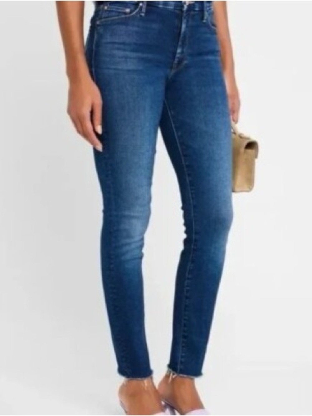 MOTHER Mid-Blue High-Rise Skinny Jeans